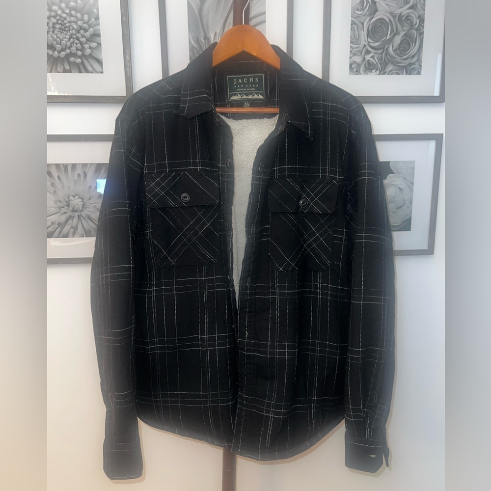 Jack’s New York Black Sherpa Lined Flannel Shirt Jacket Size XL